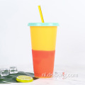 Aangepaste kleurveranderende beker herbruikbaar plastic magere tumbler plastic beker met stro